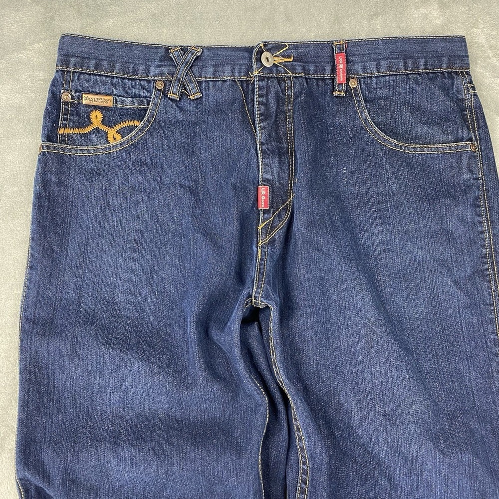 Vtg Lifted Research Group Jeans Mens 36x30.5 Blue Wolf Embroidered Y2K Baggy LRG - Picture 5 of 16